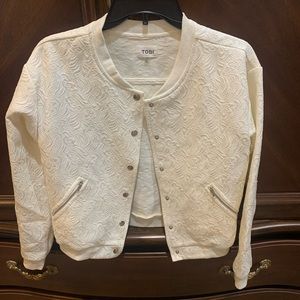 Tobi off white varsity style raised pattern jacket